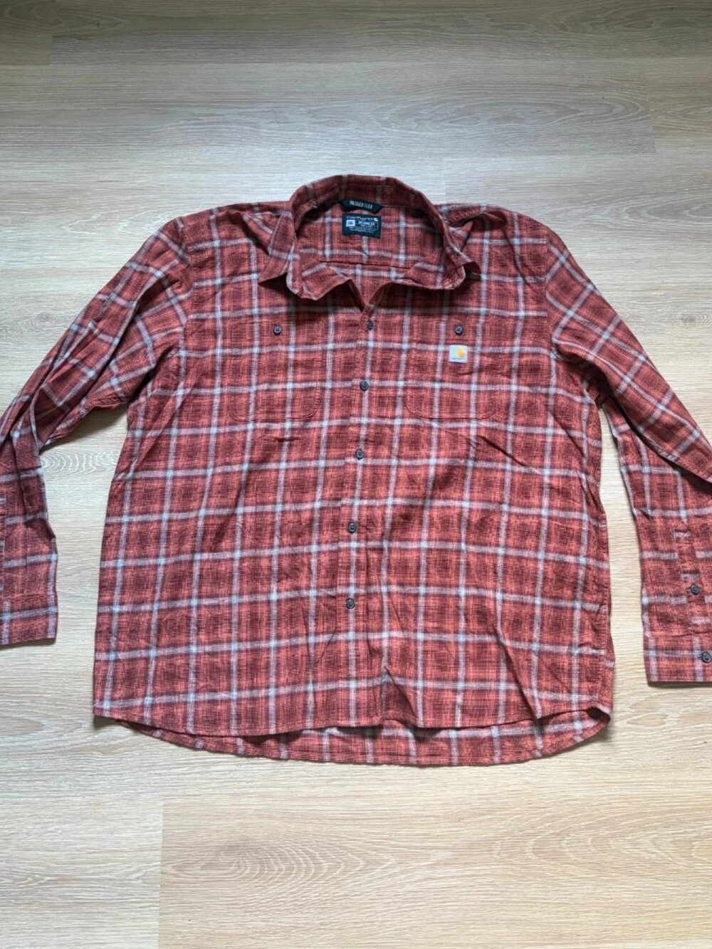 Men's Red Plaid Carhartt Button Down Long Sleeve Shirt Size 2XL Relaxed Fit